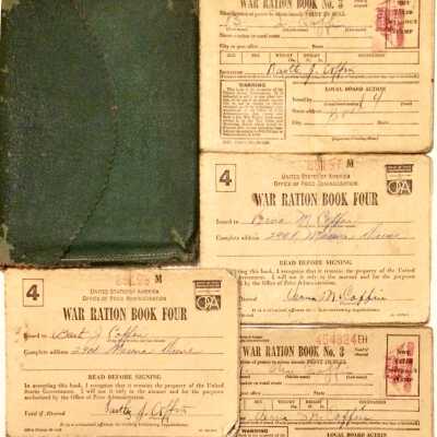 War Ration Books issued to Bart J. and Verna M. Coffin, 1941-1945