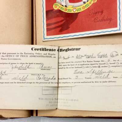 last page: includes a WWII Ration book One.
