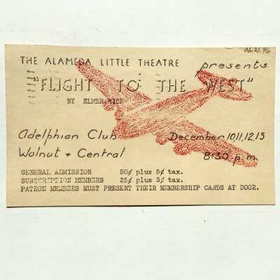 Postcard about 'Flight to the West' performance by Alameda Little Theatre, 1941