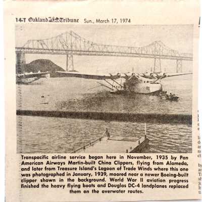 Clipping of a China Clipper at Treasure Island, 1939