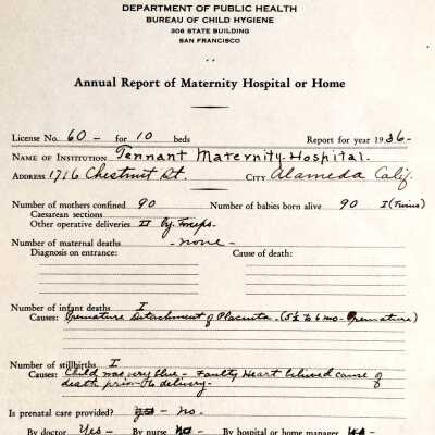 Annual report of Tennant's Maternity Hospital for State Bureau, 1936