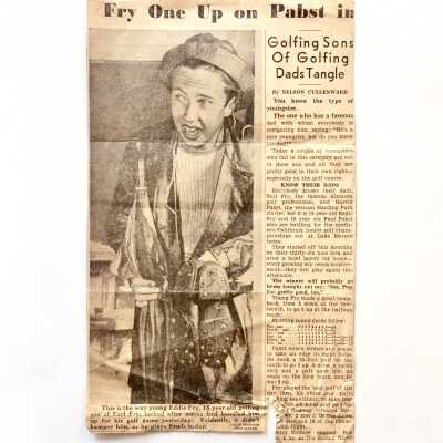 Clipping about Earl E. Fry, Jr. golfing against Harold Papst, 1941