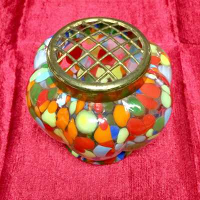 Spotted glass rose bowl with lid with grill top, c. 1920s