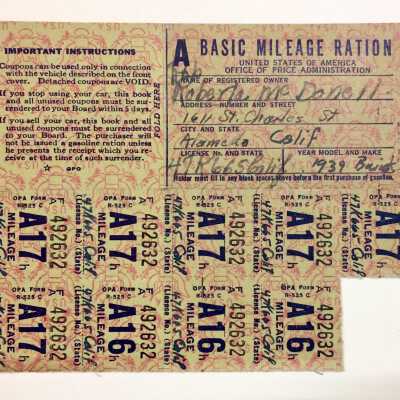 Gas Ration Stamps issued to Roberta Frances McDonell, 1941-1945