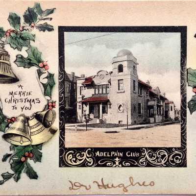 Christmas postcard Adelphian Club Building, 1910