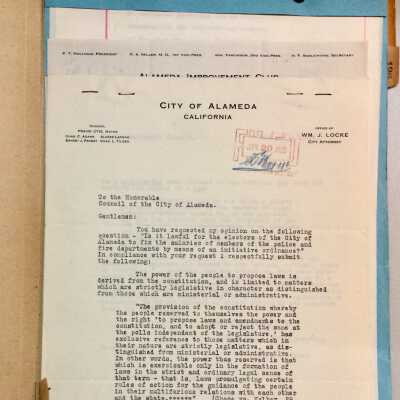 Correspondence about salaries of police and fire department personnel, 1925