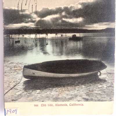 Postcard of a row boat at Ebbtide, 1909