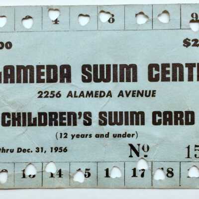 Perforated card for Alameda Swim Center, of Tommy Fenn, 1956