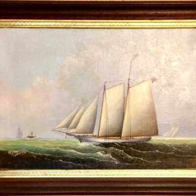 Painting of a lumber schooner owned by Capt. James Hanson, c. 1870s