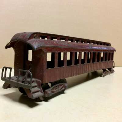 Dark Red Cast Iron Toy Passenger Car, c. 1900