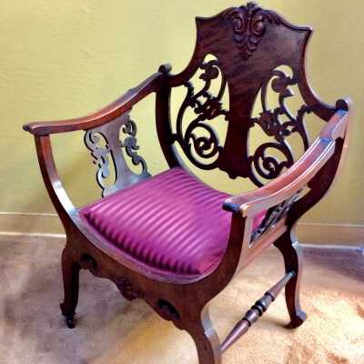 Cole & Co. Reception char with rose upholstery, c. 1900