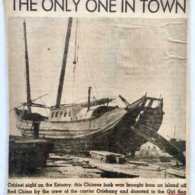 Clipping 'The Only One in Town' about repair of a Chinese Junk, 1958
