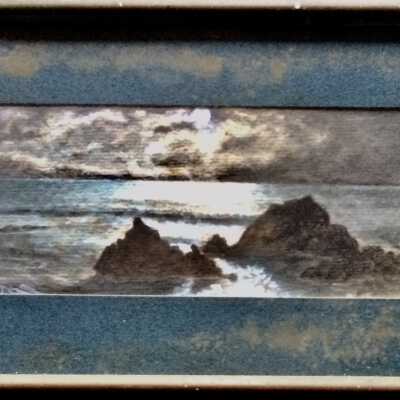 Watercolor sketch of an ocean scene, by F. Deas, early 1900s