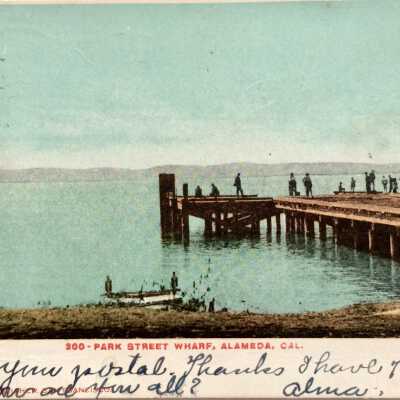 Postcard of Wharf at foot of South end of Park Street, 1907
