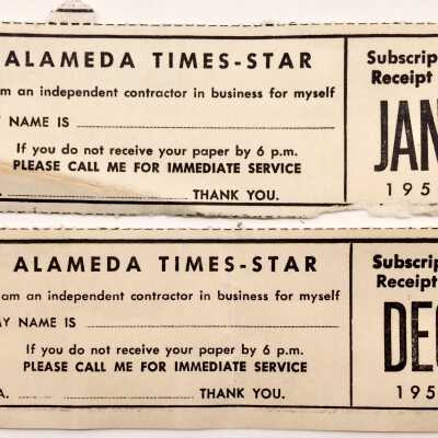 Times-Star Subscription Receipt stubs, 1950