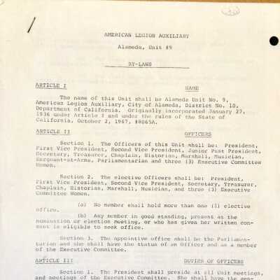 By-laws American Legion Auxiliary, Unit 9, 1982