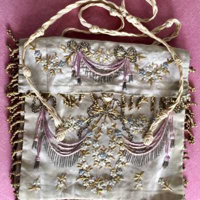 Grey Silk Purse with Embroidery and beads
