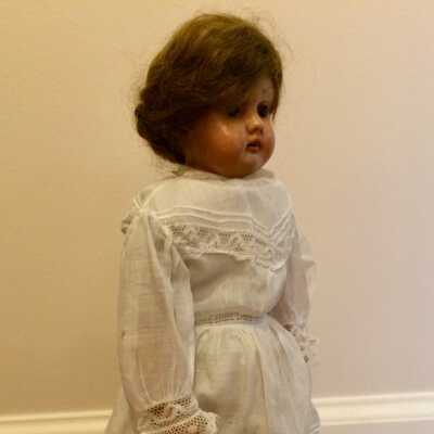 Turtle mark doll head on hair-stuffed doll, after 1891