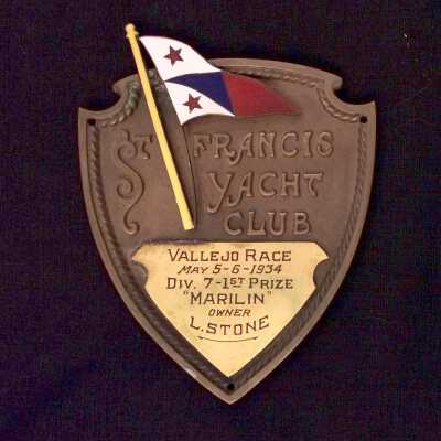 St. Francis Yacht Club Vallejo Race 1st prize trophy of L. Stone, 1934