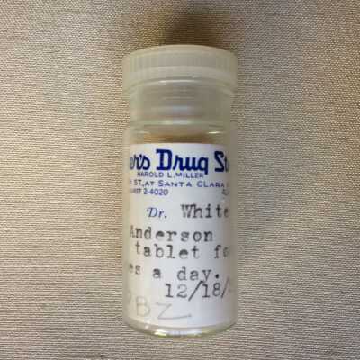 Prescription medicine bottle issued by Miller's Drug Store, 1953