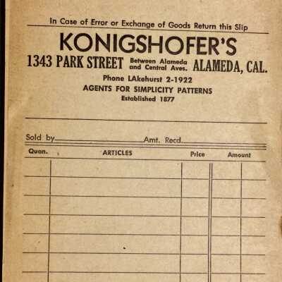 Receipt books from Konighshofer's Dry Good Store