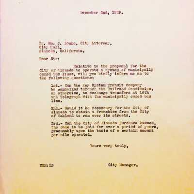 Letter about a proposed interurban bus line, 1929
