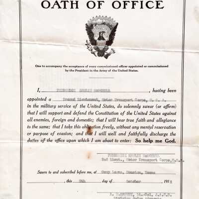 Oath of Office form of Frederick Hamlin McDonell, 1918