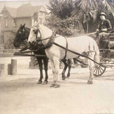 Photo postcard of horsedrawn Union Oil Wagon at the Rockery, c. 1912