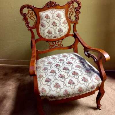 Parlor armchair with fretwork and casters of the Perkins family, 1890s