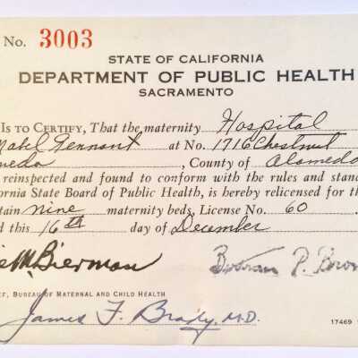 State Operating permit, Tennant's Maternity Hospital, December 1942