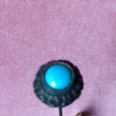 Silver Hat pin with turquoise blue glass, early 1900s