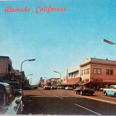 Postcard of Park Street near Santa Clara Ave, looking south, c. 1960-1970