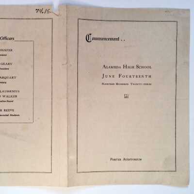 Commencement / Graduation Program, Alameda High School, 1923