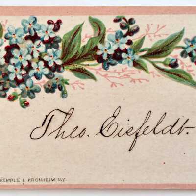 Calling Card of Theodore Eisfeldt, depicting violets, c. 1880s
