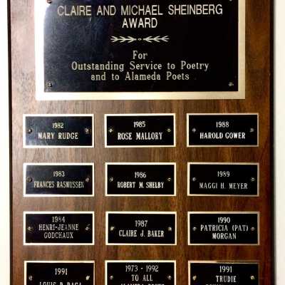 Photo and plaque Steinberg Award of Alameda Poets, 1982-1991
