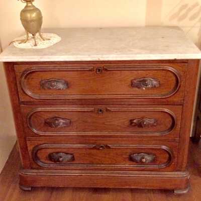 American Walnut, marble-top chest of drawers, c. 1870s
