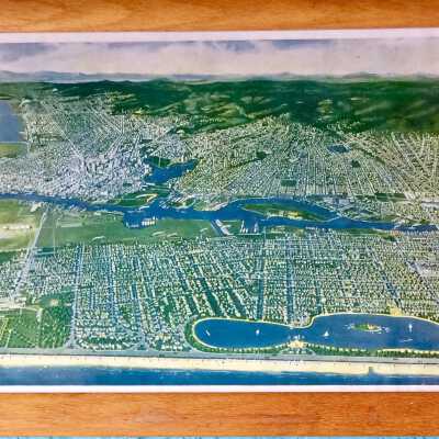 Aerial view planning commission plans Alameda South Shore, 1932-1935