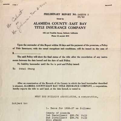 East Bay Title Insurance Company Report for 3333 Fernside, 1937
