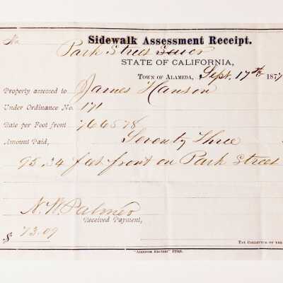 Receipt Park Street sewer assessment, 1877