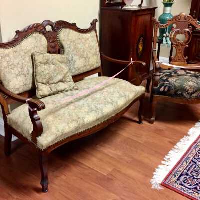 Parlor settee and gentleman's chair in Louis XV style, c. 1894-1895