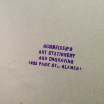 Stamp of Schneider's Art Stationery and Engraving, 1435 Park St.