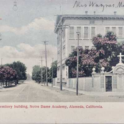 Postcard depicting the dormitory Building at Notre Dame Academy, 1910