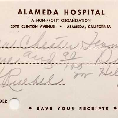 Receipt from Alameda Hospital of Chester Fenn, 1953
