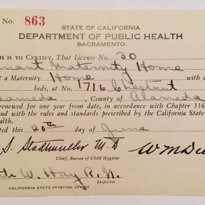 State Operating permit, Tennant's Maternity Hospital, 1930