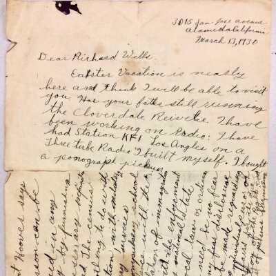 Letter written by William Priest Jr., about his work in Radio, 1930
