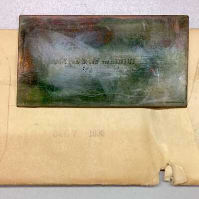 Copper printer's plate of William H. Cox, Jr., 1936