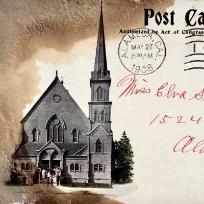 Postcard Methodist Church announcement picnic invitation, 1908