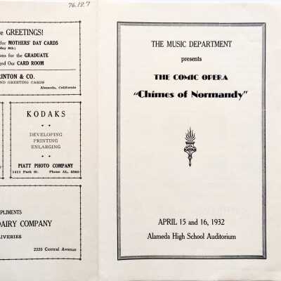 Program Comic Opera, Alameda High School Music Department, 1932