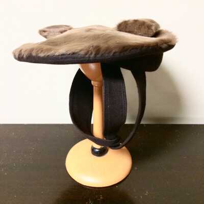 Lady's brown fur and felt hat with knotted straps and matching pins, c. 1940s
