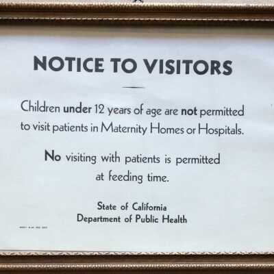 Notice limiting age young visitors, Tennant's Maternity Hospital, c. 1911-1945